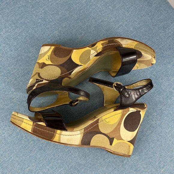 Coach Black Monogram Scribble Klara Wedge Sandals size 9.5 B - Picture 5 of 10